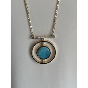 Express Semi-precious Gold & Crystal Necklace 32“ semi-precious blue turquoise s